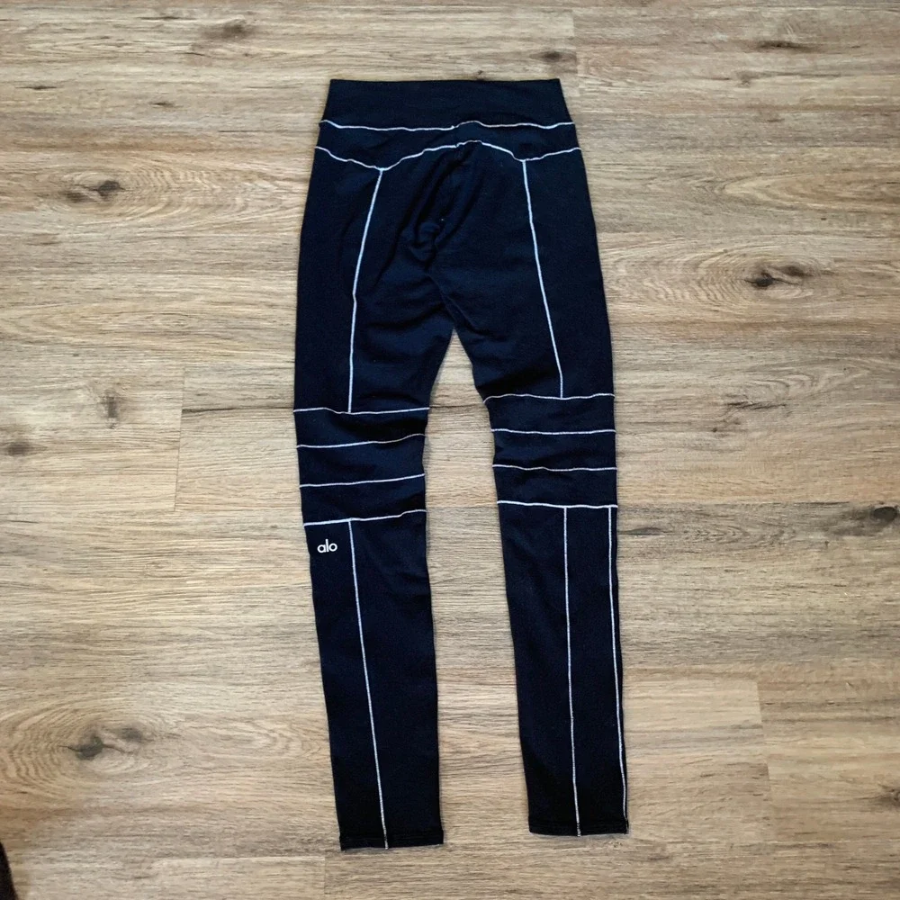 Alo Yoga 7/8 Guard Leggings Contrast Stitch High Waist Geometric Paneled - small